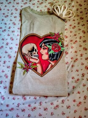 ☠️ ❤️ A Deathly Love -- Unique one-of-a-kind hand embroidered shirt